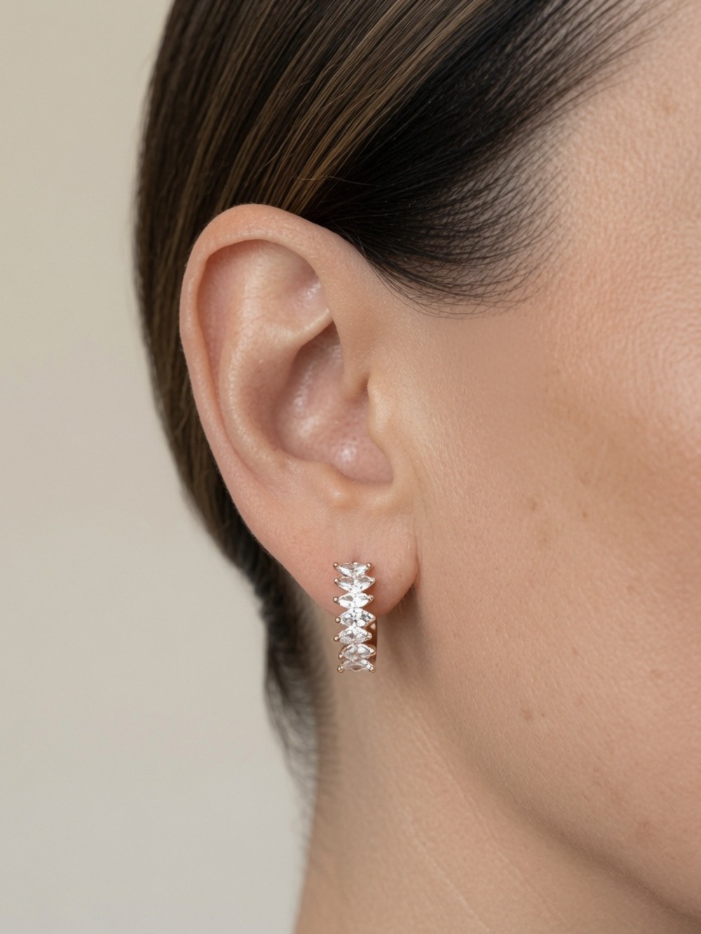 18k Gold Plated Marquise Cut CZ Huggie Hoop Earrings